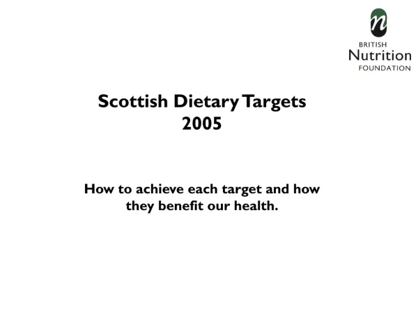 Scottish Dietary Targets 2005 How to achieve each target and how they benefit our health.