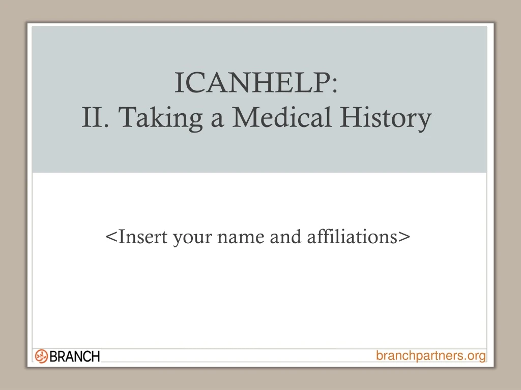 icanhelp ii taking a medical history