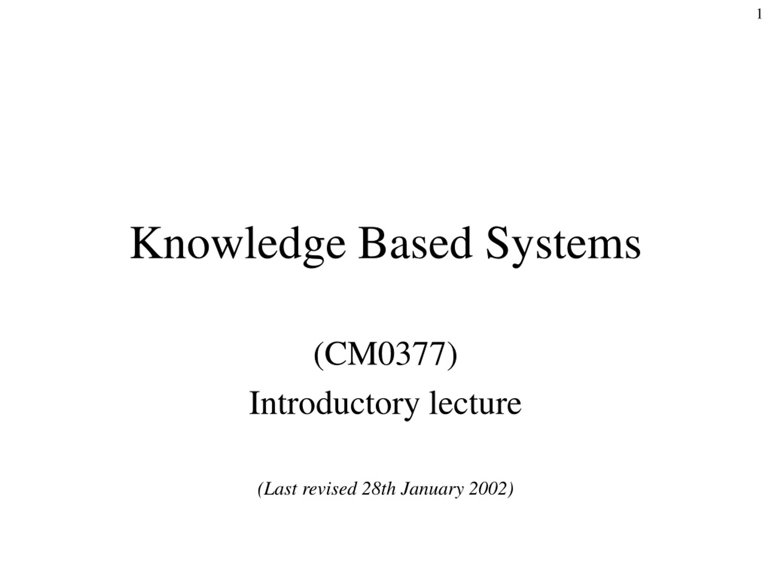 Knowledge Based Systems - slide 1