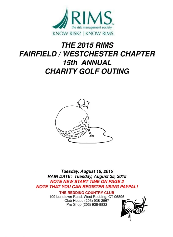 THE 2015 RIMS  FAIRFIELD / WESTCHESTER CHAPTER 15th  ANNUAL  CHARITY GOLF OUTING