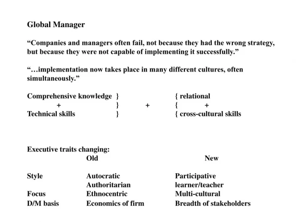 Global Manager “Companies and managers often fail, not because they had the wrong strategy,