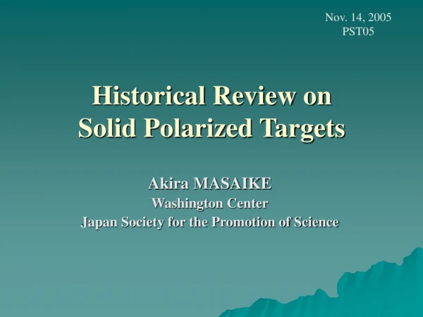 Historical Review on  Solid Polarized Targets