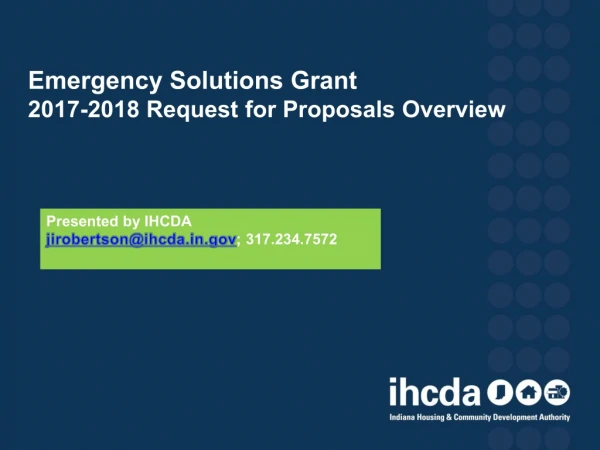 Emergency Solutions Grant  2017-2018 Request for Proposals Overview