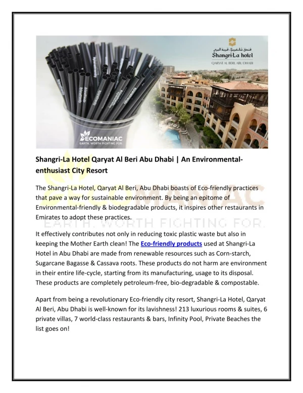 Shangri-La Hotel Qaryat Al Beri Abu Dhabi | An Environmental-enthusiast City Resort