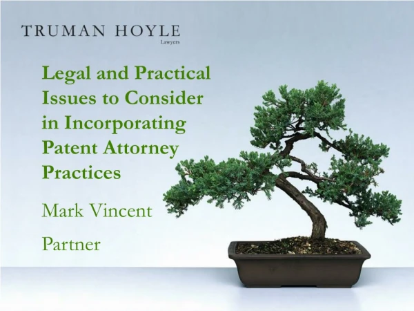 Legal and Practical  Issues to Consider  in Incorporating  Patent Attorney  Practices Mark Vincent