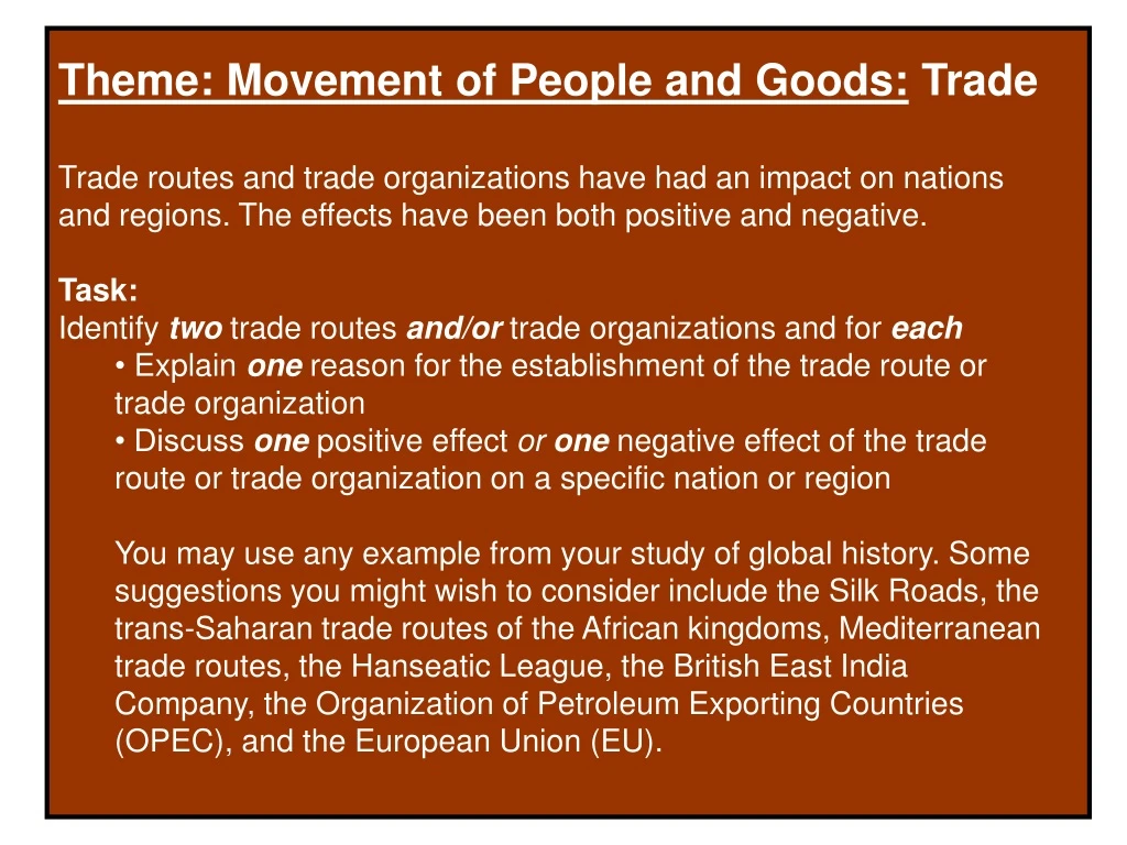 theme movement of people and goods trade trade