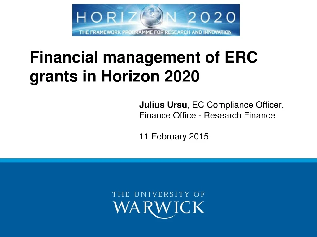 financial management of erc grants in horizon 2020