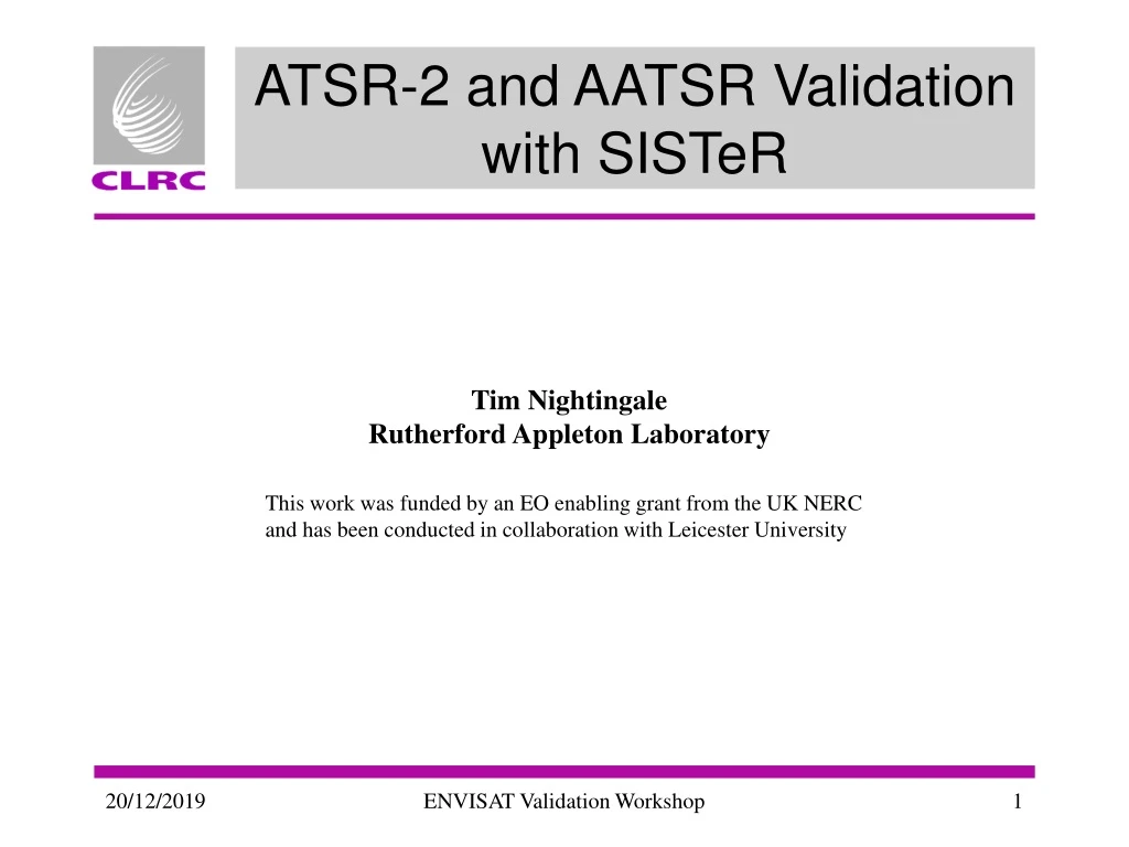atsr 2 and aatsr validation with sister