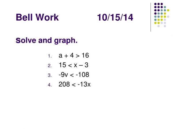 Bell Work			10/15/14   s olve and graph.