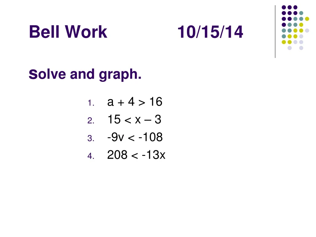 bell work 10 15 14 s olve and graph