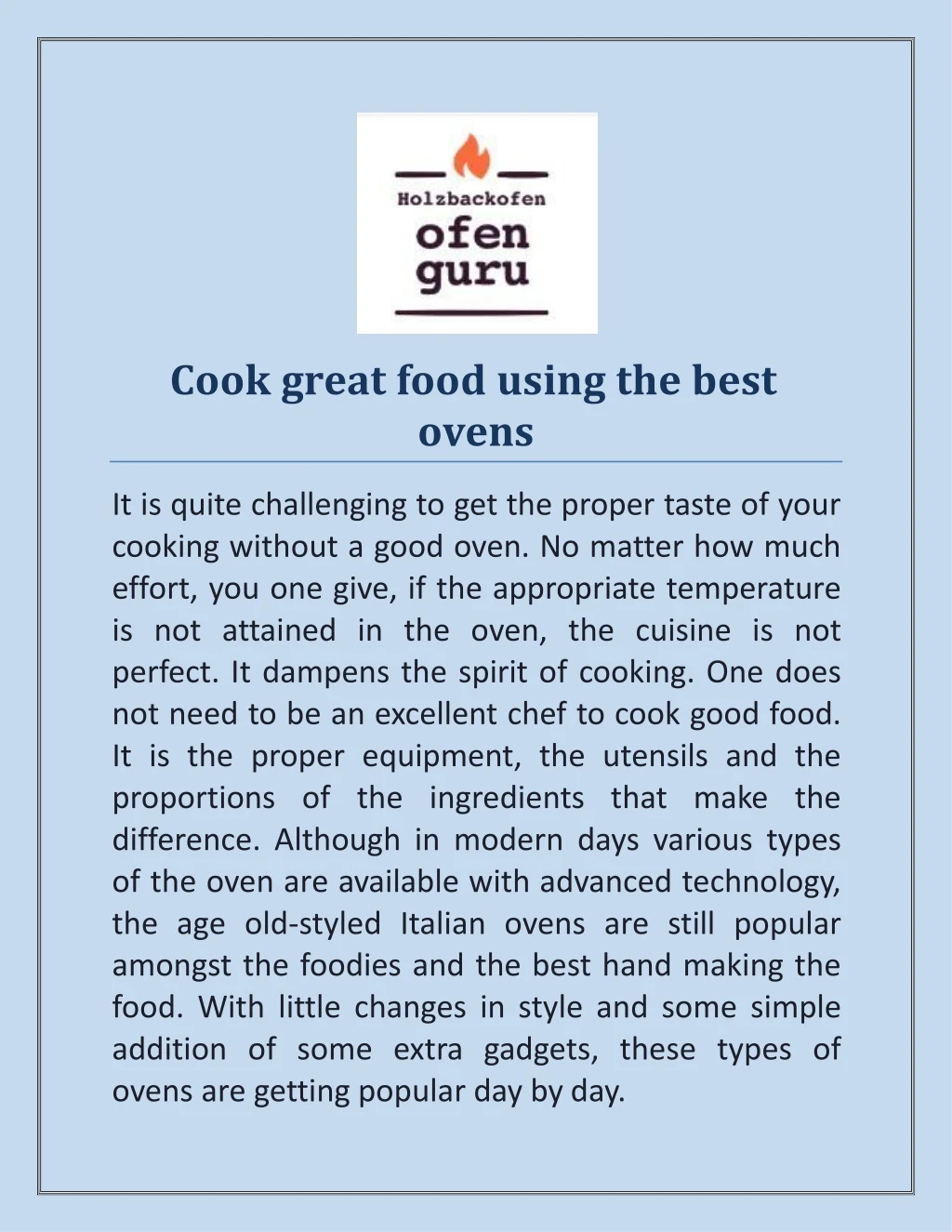 cook great food using the best ovens