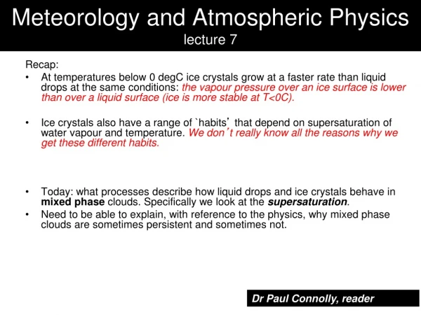 Meteorology and Atmospheric Physics lecture 7