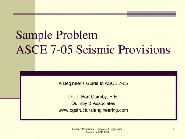 Sample Problem ASCE 7-05 Seismic Provisions