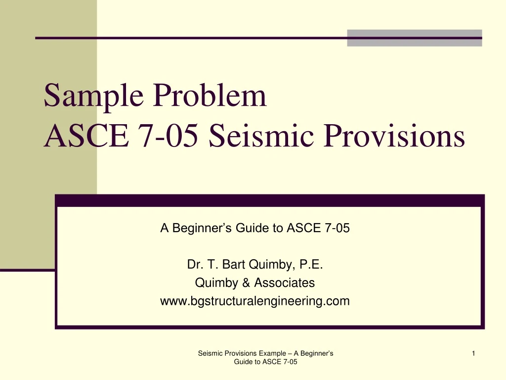 sample problem asce 7 05 seismic provisions