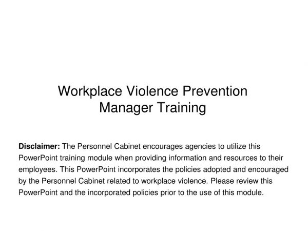 Workplace Violence Prevention  Manager Training