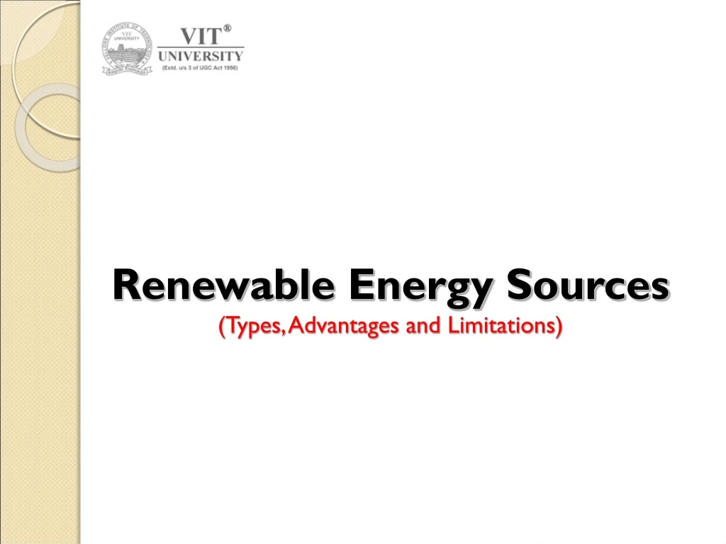 renewable energy sources types advantages and limitations