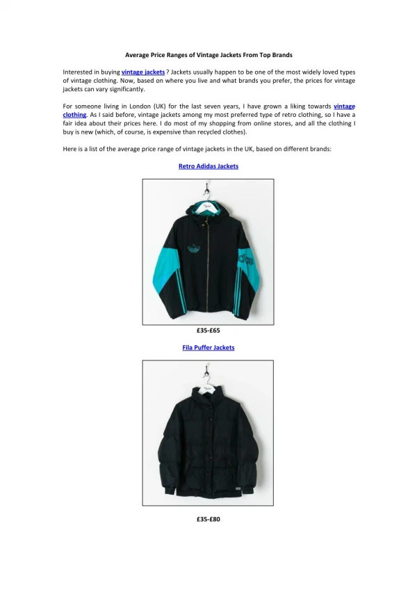 Average Price Ranges of Vintage Jackets From Top Brands