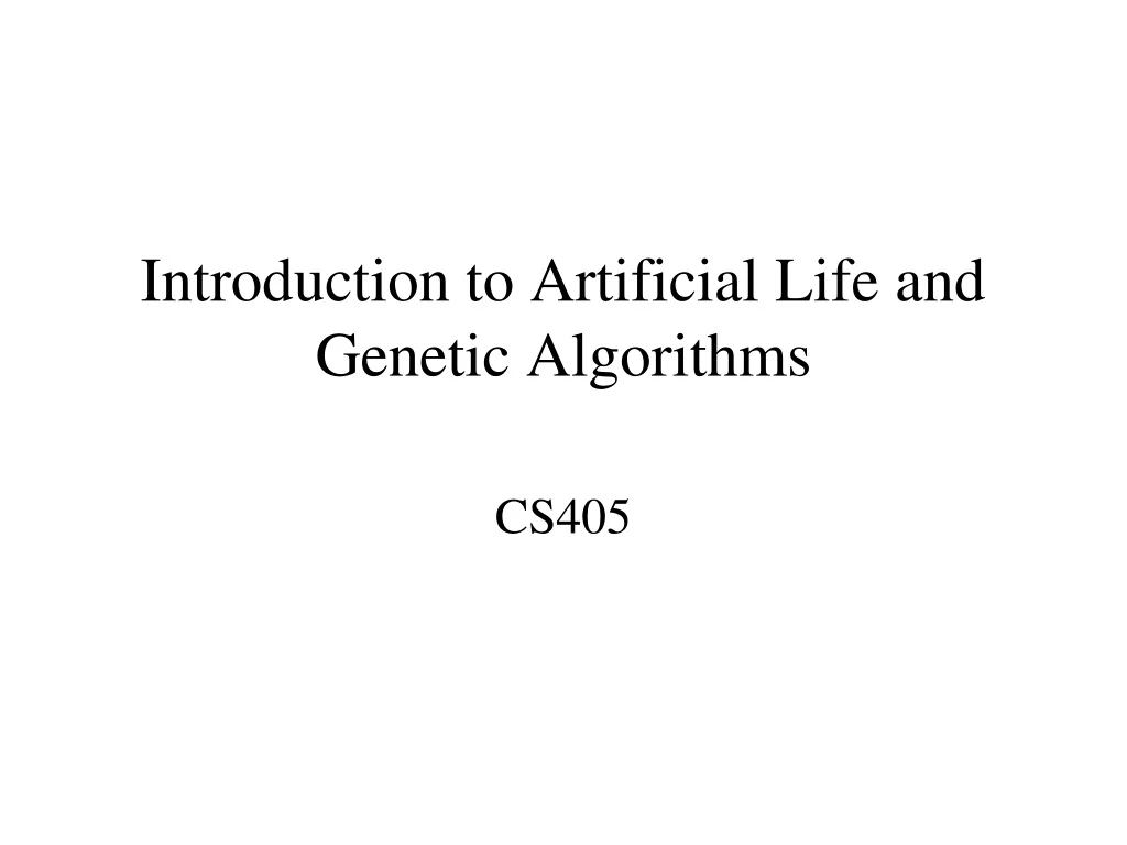 introduction to artificial life and genetic algorithms