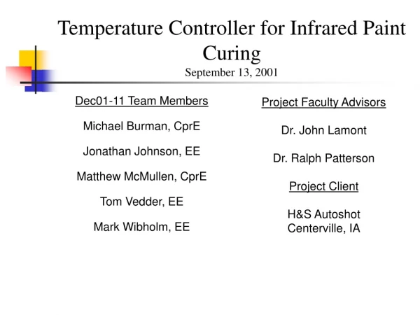 Temperature Controller for Infrared Paint Curing September 13, 2001