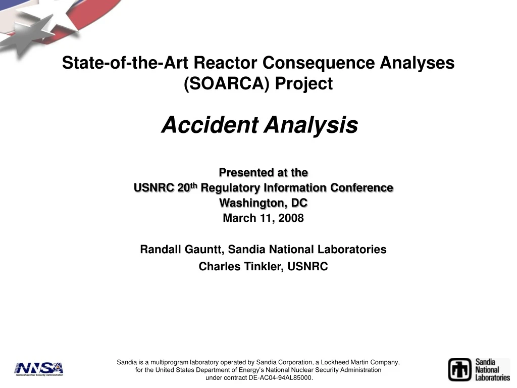 state of the art reactor consequence analyses soarca project accident analysis