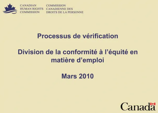 Processus de v rification Division de la conformit l quit en mati re d emploi Mars 2010