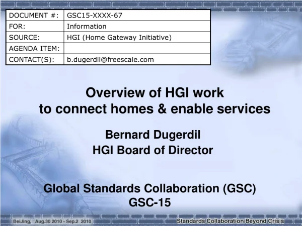 Overview of HGI work to connect homes &amp; enable services