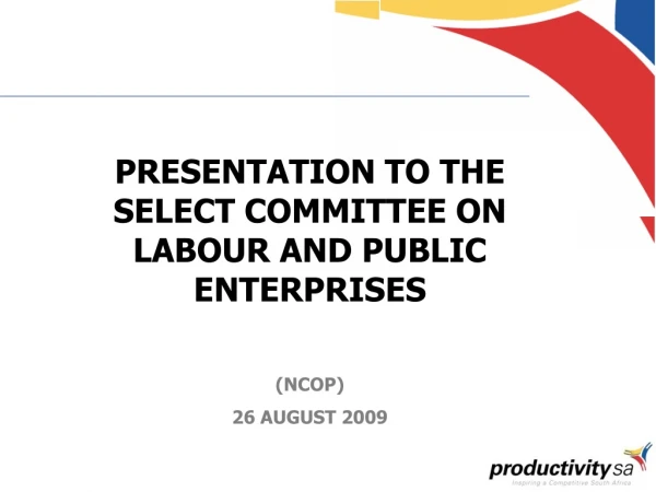 PRESENTATION TO THE SELECT COMMITTEE ON LABOUR AND PUBLIC ENTERPRISES (NCOP) 26 AUGUST 2009