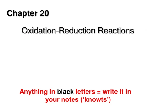 Chapter 20 Oxidation-Reduction Reactions
