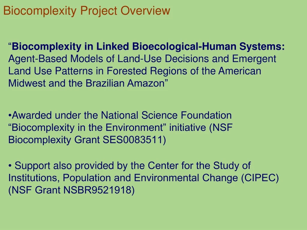 biocomplexity project overview