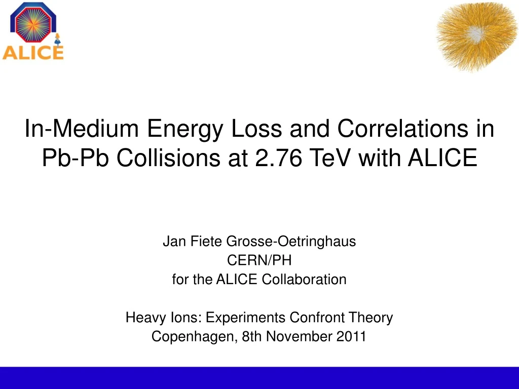 in medium energy loss and correlations in pb pb collisions at 2 76 tev with alice