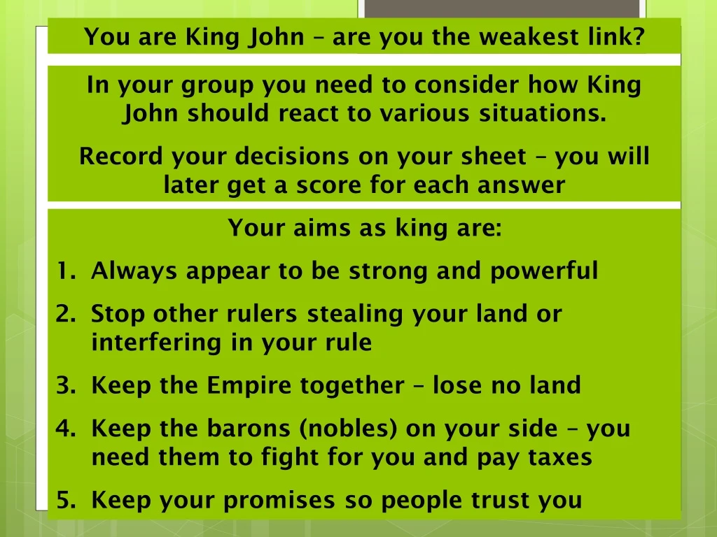 you are king john are you the weakest link