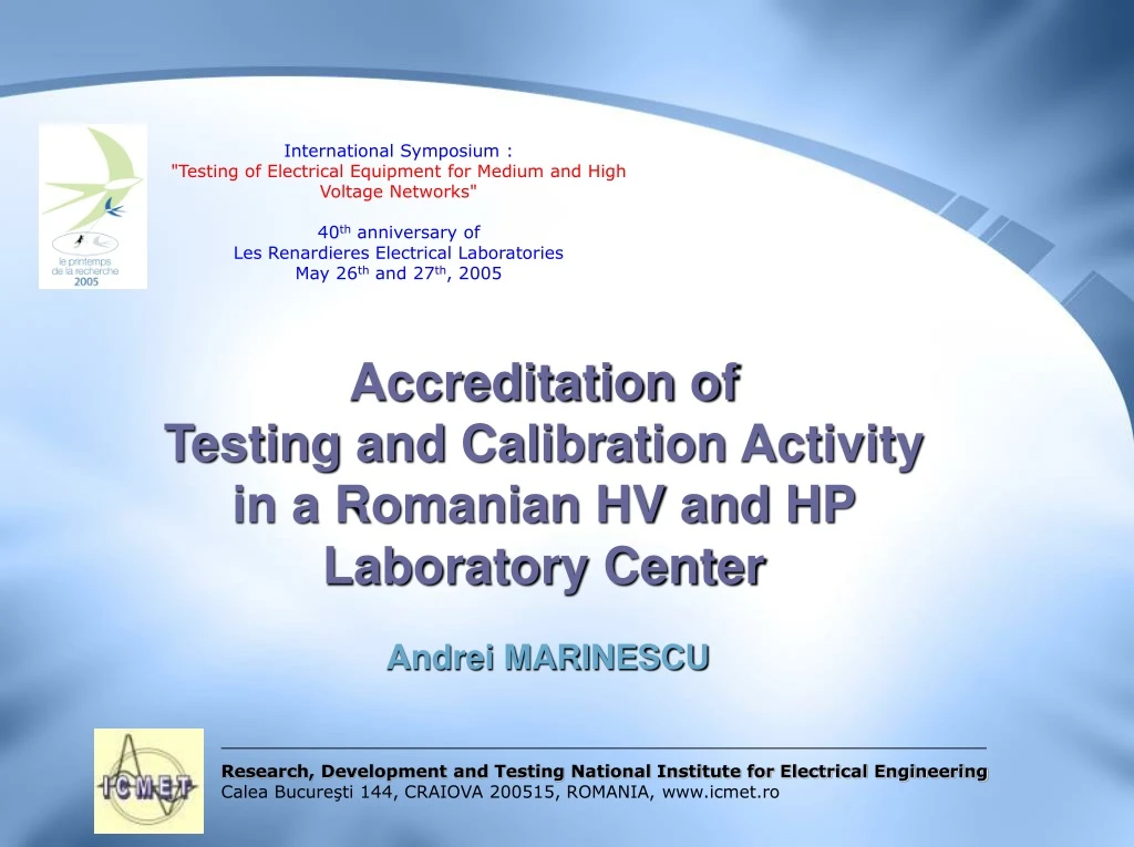 accreditation of testing and calibration activity