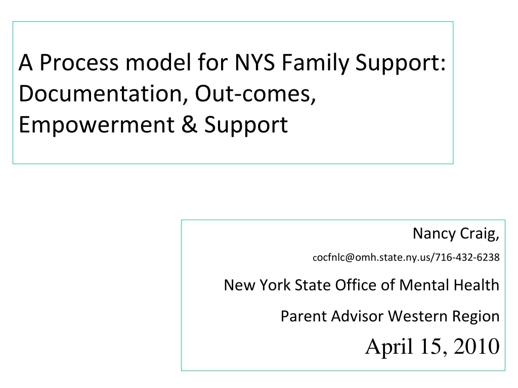 a process model for nys family support documentation out comes empowerment support