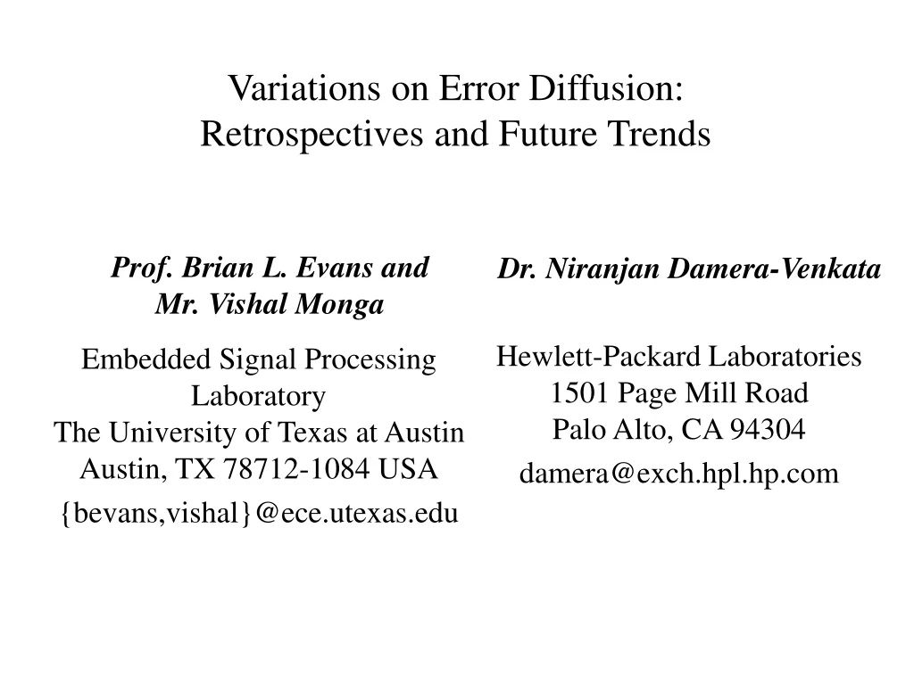 variations on error diffusion retrospectives and future trends