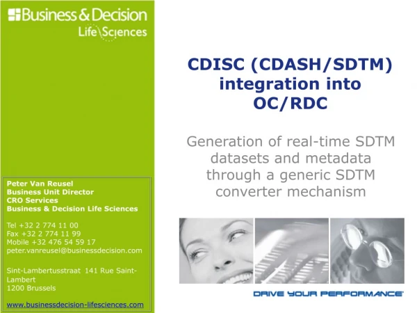 CDISC (CDASH/SDTM) integration into OC/RDC