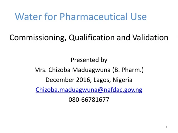 Water for Pharmaceutical Use