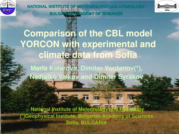 Comparison of the CBL model  YORCON with experimental and climate data from Sofia