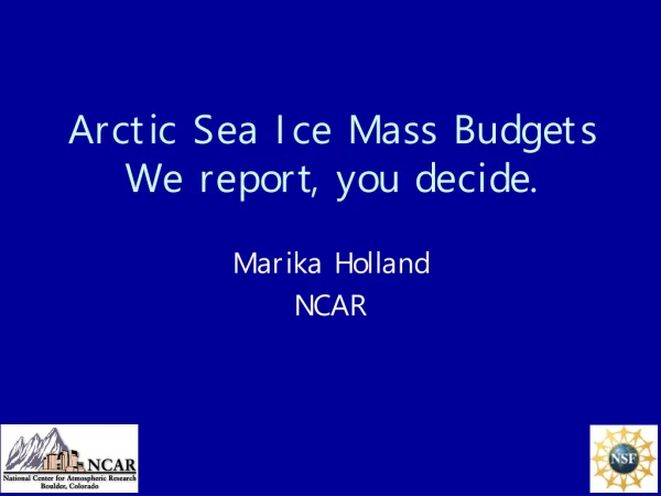 Arctic Sea Ice Mass Budgets We report, you decide.