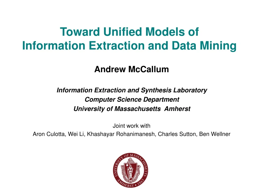 toward unified models of information extraction and data mining