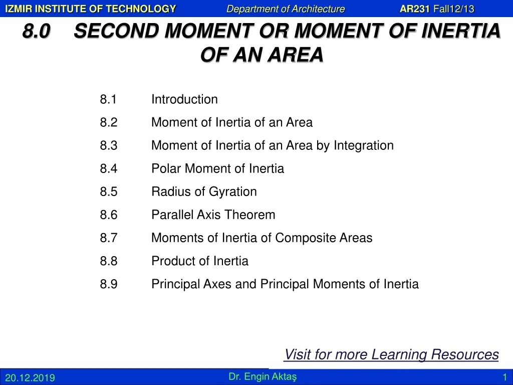 8 0 second moment or moment of inertia of an area