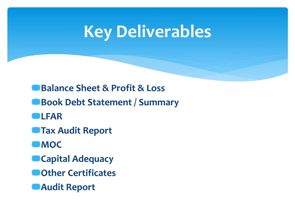 key deliverables