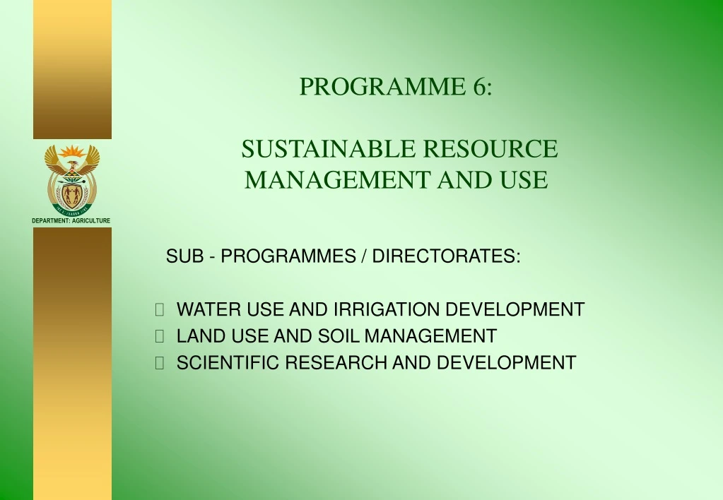 programme 6 sustainable resource management and use