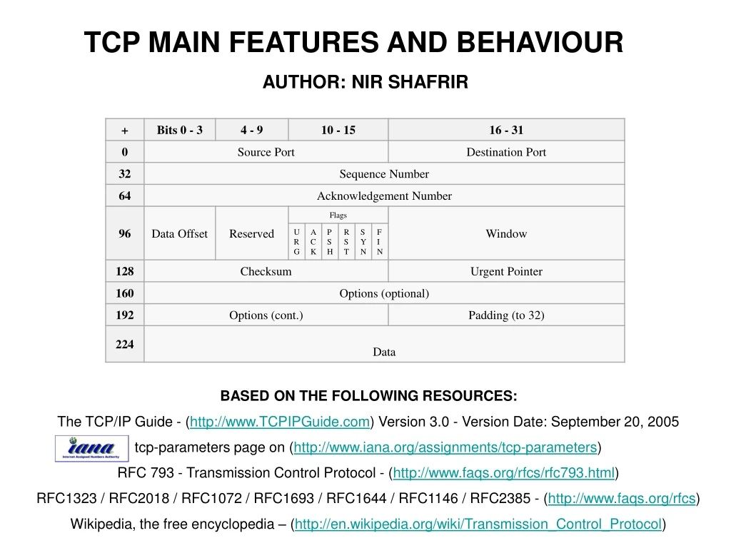 tcp main features and behaviour