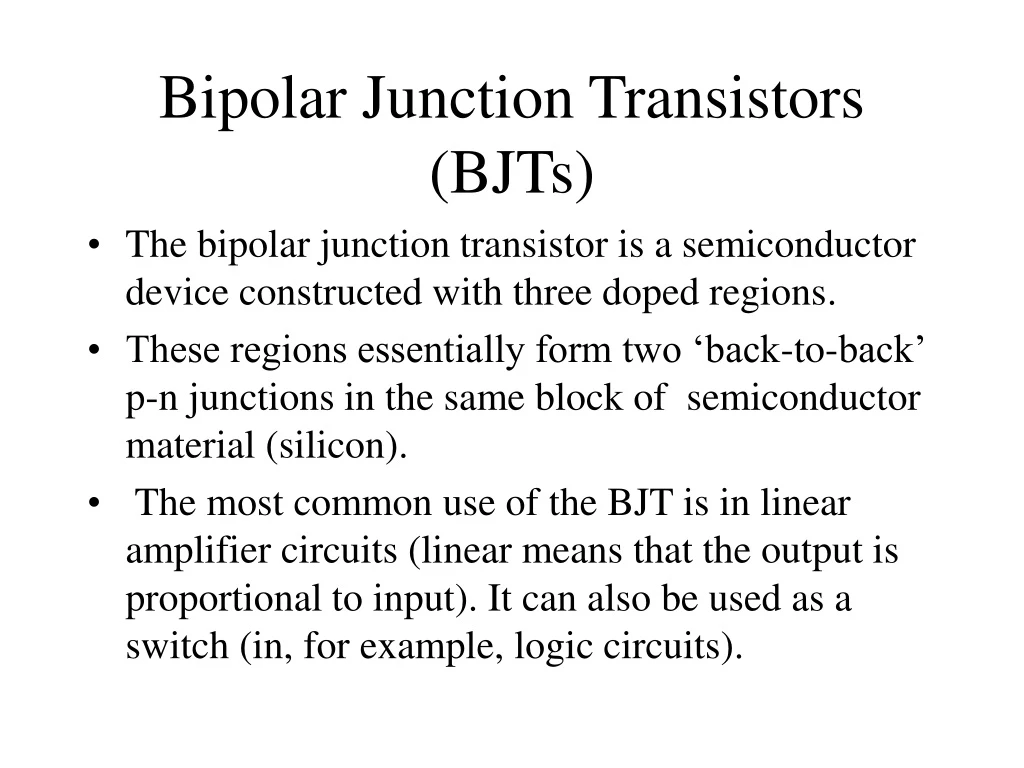 PPT - Bipolar Junction Transistors (BJTs) PowerPoint Presentation, Free ...