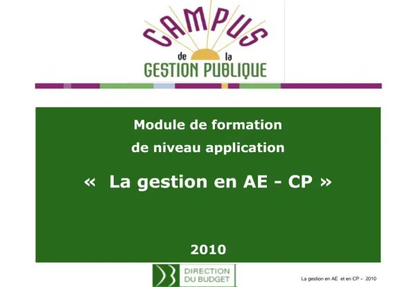 Module de formation de niveau application La gestion en AE - CP 2010