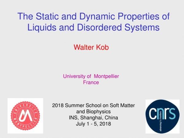 The Static and Dynamic Properties of Liquids and Disordered Systems