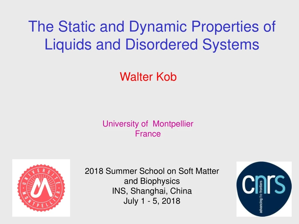 the static and dynamic properties of liquids