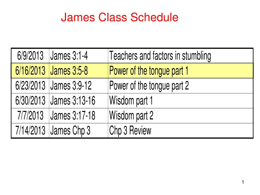 james class schedule