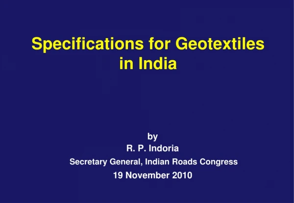 Specifications for Geotextiles in India