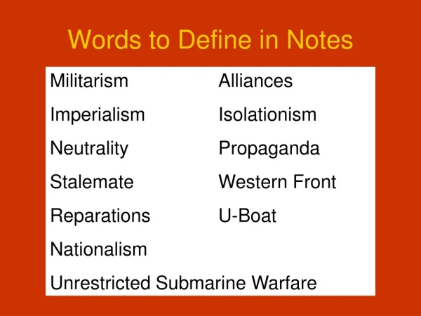 Words to Define in Notes